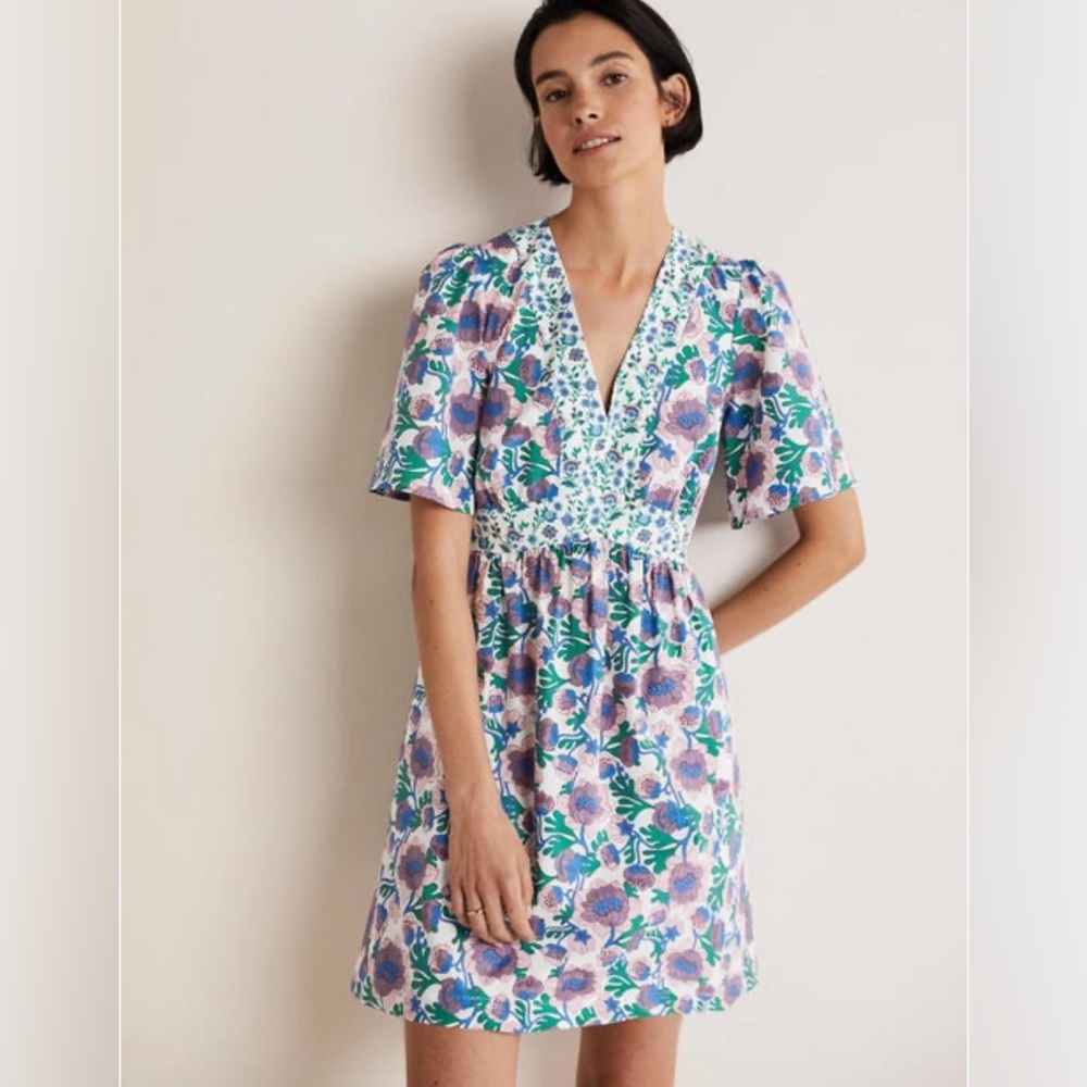 Boden Contrast Print V Neck Dress Size 12 - Picture 1 of 12